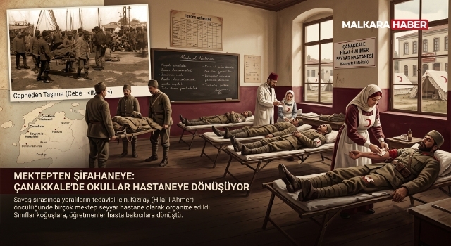 Çanakkale Savaşları sırasında yaralıların tedavisi için birçok okul hastaneye çevrilmiş
