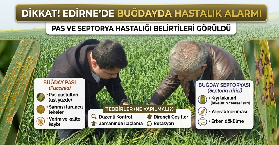 Edirne’de buğdayda pas ve septorya hastalığı belirtileri görüldü