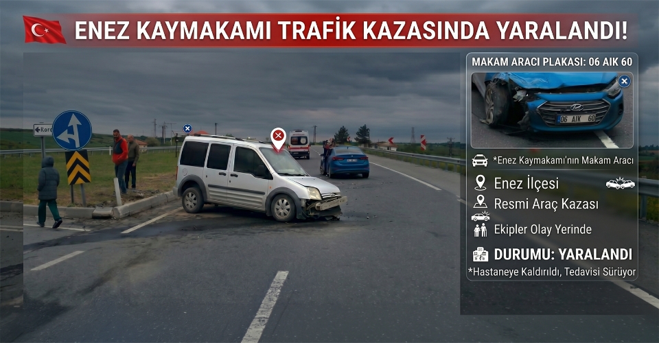 Enez Kaymakamı trafik kazasında yaralandı