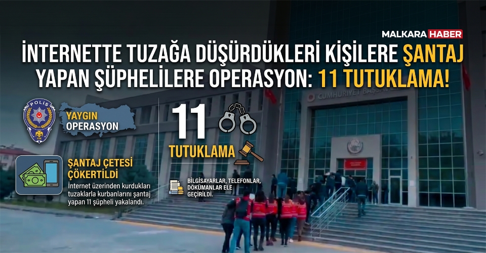 İnternette tuzağa düşürdükleri kişilere şantaj yapan şüphelilere operasyonda 11 tutuklama