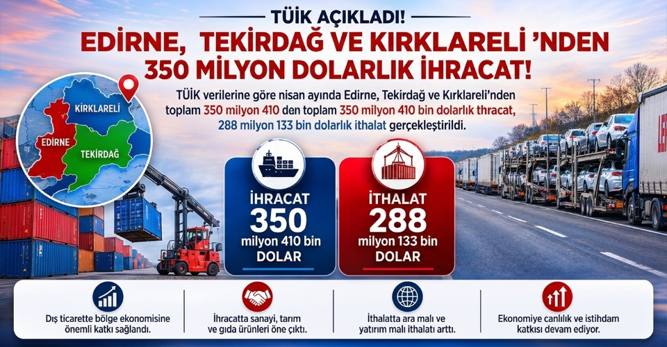 Trakya'da nisan ayında 309 milyon dolarlık ihracat gerçekleştirildi