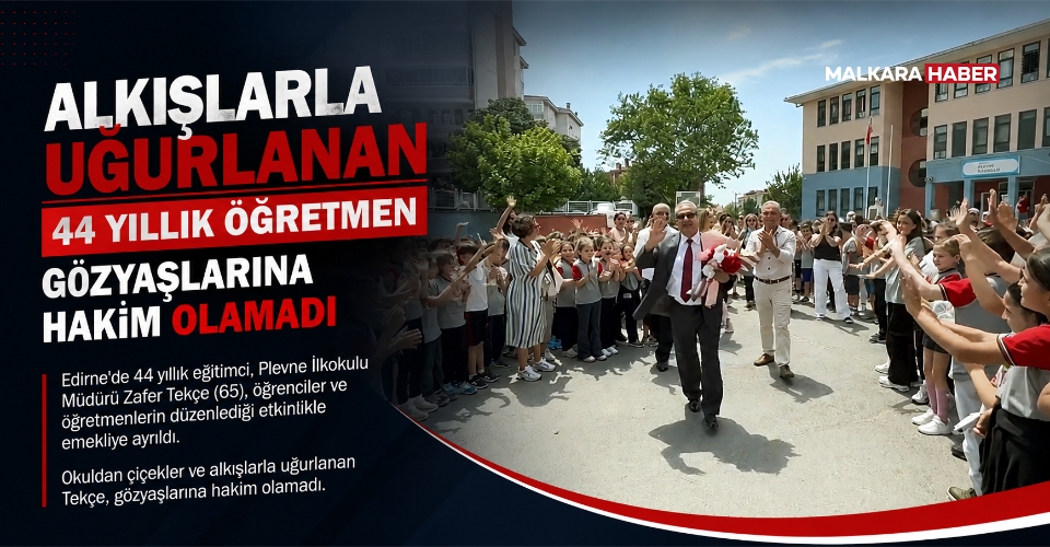 Alkışlarla uğurlanan 44 yıllık öğretmen, gözyaşlarına hakim olamadı