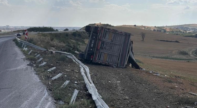 Devrilen buğday yüklü kamyonun şoförü yaralandı