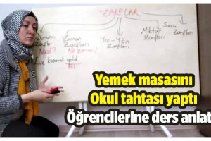 Yemek masasını okul tahtası yaparak öğrencilerine ders anlattı