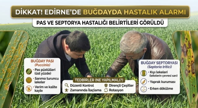 Edirne’de buğdayda pas ve septorya hastalığı belirtileri görüldü