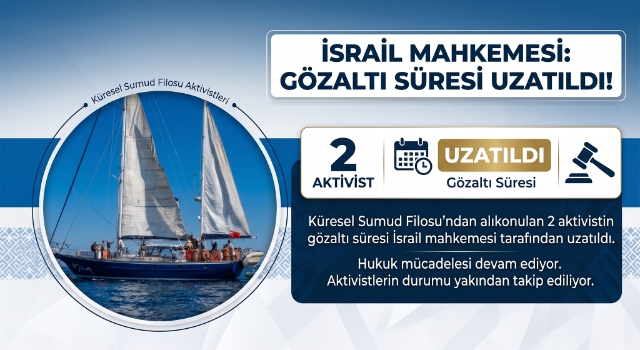 İsrail mahkemesi, Küresel Sumud Filosu'ndan alıkonulan 2 aktivistin gözaltı süresini uzattı