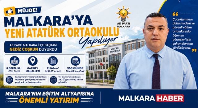 AK Parti Malkara İlçe Başkanı Gediz Coşkun Duyurdu: Malkara’ya Yeni Atatürk Ortaokulu Yapılıyor
