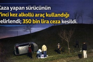 Kaza yapan sürücünün 5'inci kez alkollü araç kullandığı belirlendi; 350 bin lira ceza kesildi