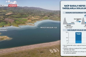 Kuruma noktasına gelen Naip Barajı'nda doluluk yağışlarla birlikte yüzde 22'ye yükseldi