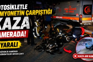 Motosikletle kamyonetin çarpıştığı kaza kamerada; 2 yaralı