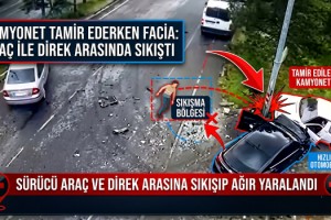 Tamir ettiği kamyonetine otomobil çarptı; araç ile direk arasına sıkışıp ağır yaralandı